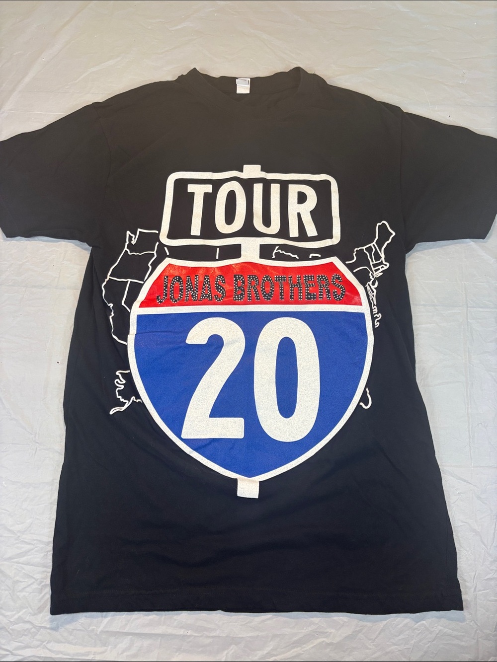 JONAS BROTHERS GREETINGS FROM YOUR HOMETOWN SEQUINED BLACK T SHIRT
